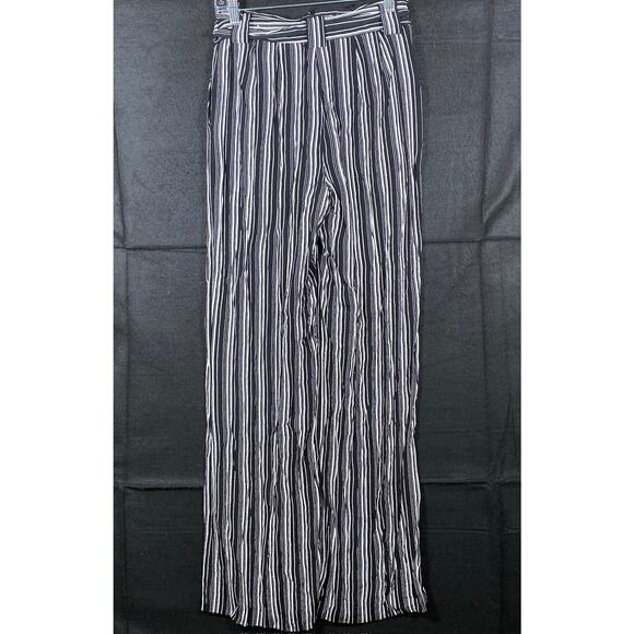 Express Womens Pants Black White Striped Wide Leg High Rise Belted Flowy 2R - Picture 10 of 13